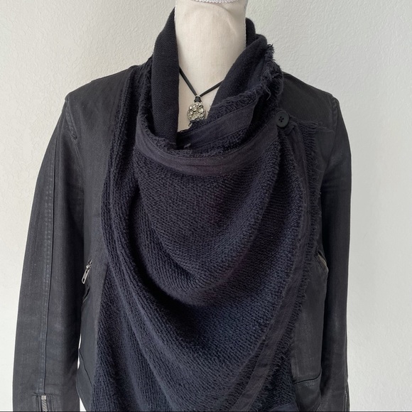 FREE PEOPLE BLACK SCARF WRAP AROUND BOHO FESTI DENIM MOTO JACKET SIZE 0 - Picture 5 of 11
